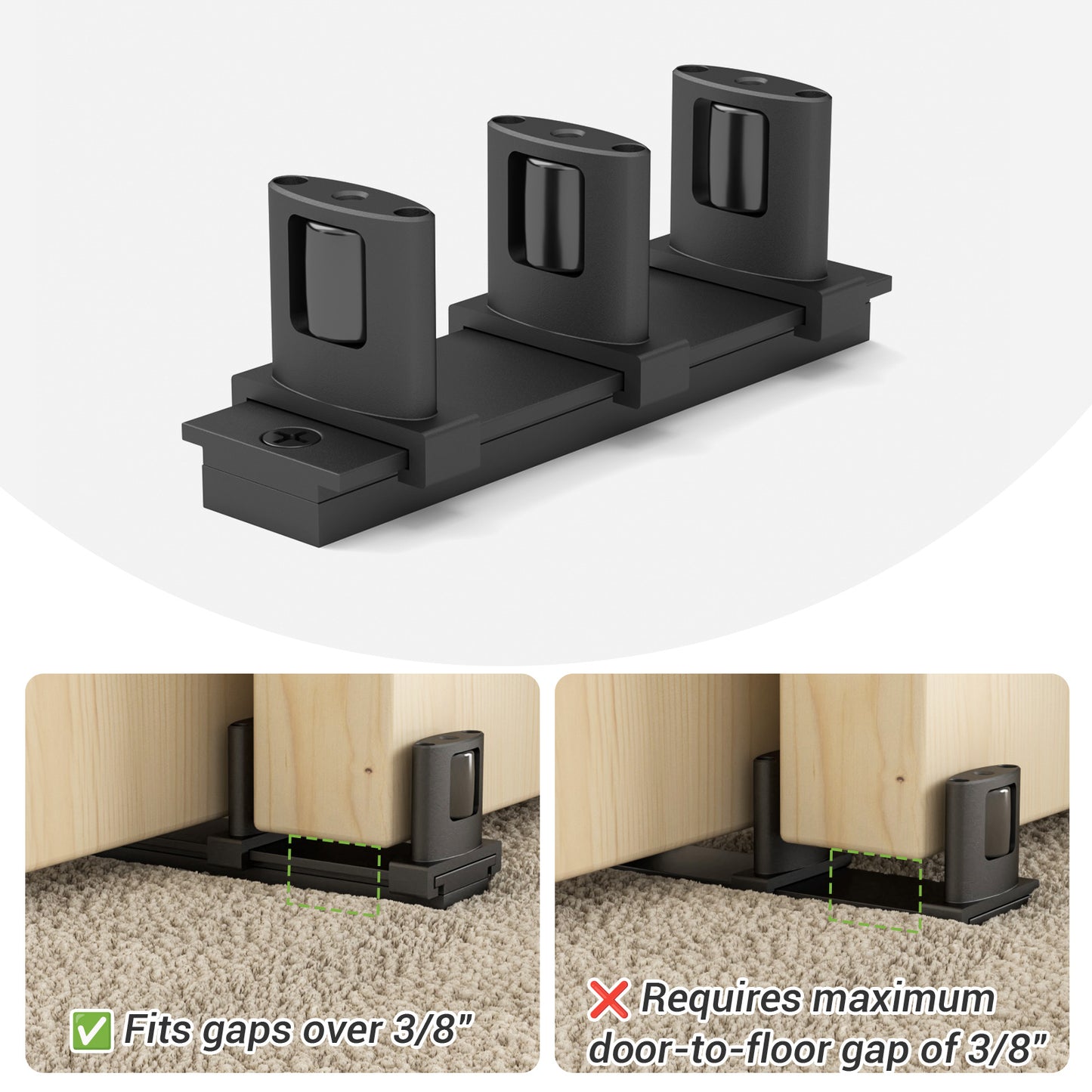 Siding Closet Door Floor Guide,Barn Door Guide for Bottom,Adjustable Bypass Door Floor Guide 3-Roller Design,Black（1PCS）