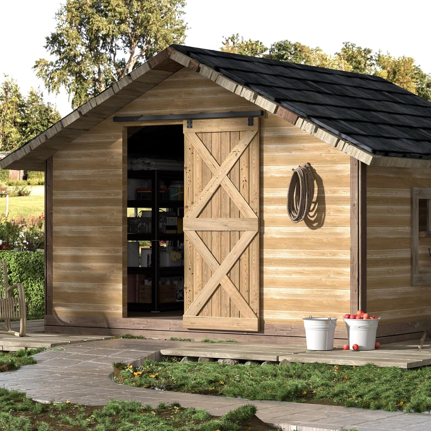 BONIKLLUBA Box Rail Sliding Barn Door Hardware,Wall Mount Track Kit,Heavy Duty,Easy to Install(No Door)