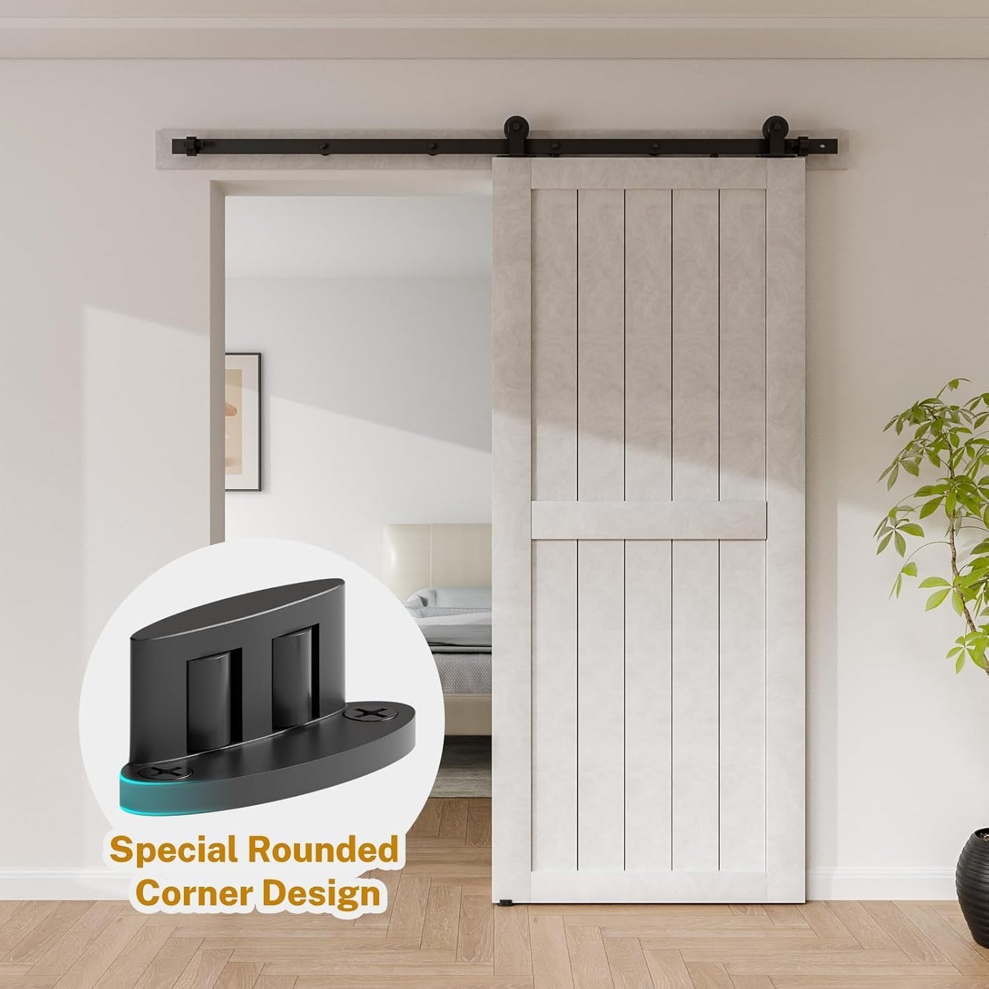 BONIKLUBA 納屋ドア用 ダブルホイールフロアガイド＆壁取り付けセット 調整可能 炭素鋼製 スライド/バーンドア底部ガイド 簡単取り付け (ブラック2個)