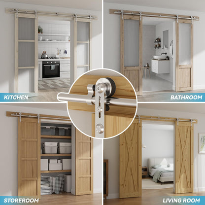 Schiebetürbeschlag Edelstahl Doppeltür 244cm Schiebetüren Schiebetürsystem Komplettset Laufschiene Rollen Set für 2 Holztür 61cm Breit, I Form