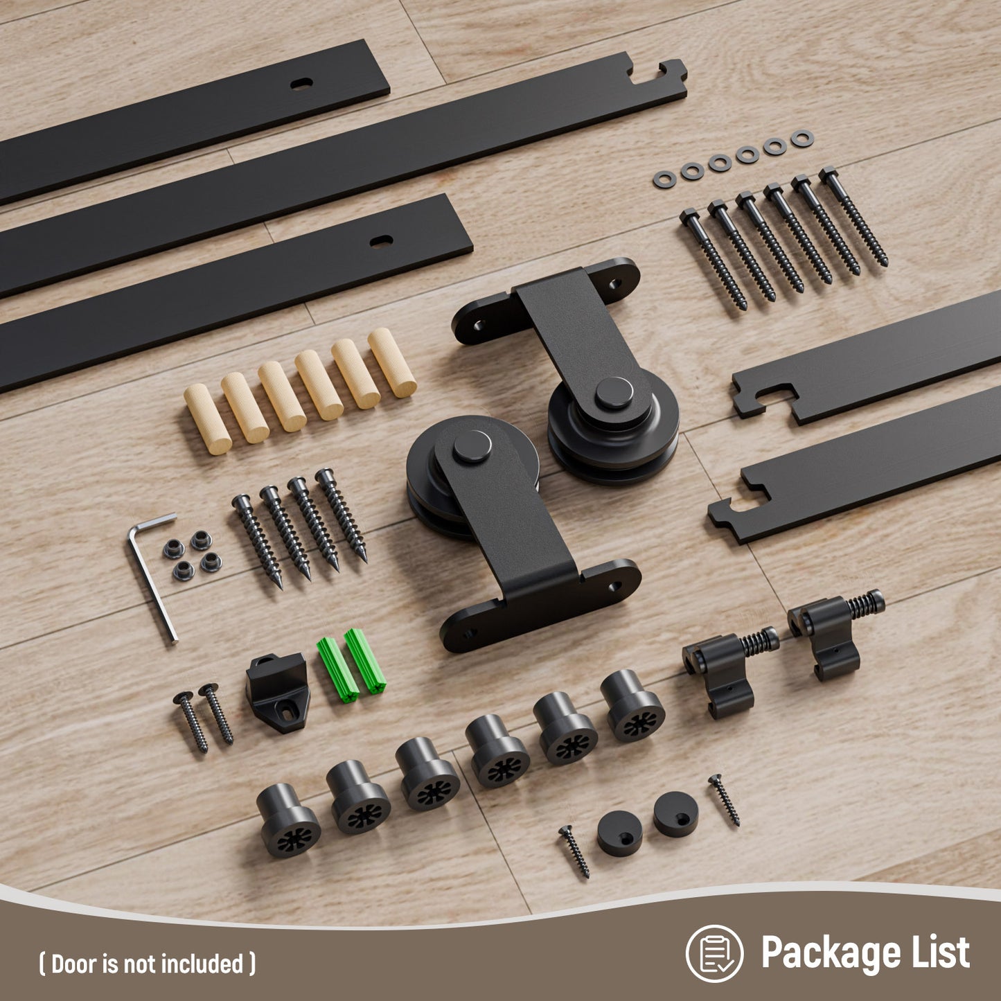 Schiebetürbeschlag 122cm Schiebetüren Schiebetürsystem Komplettset Laufschiene Rollen Set Schwarz für 1 Holztür 61cm Breit, Kleine Rolle in T-Form