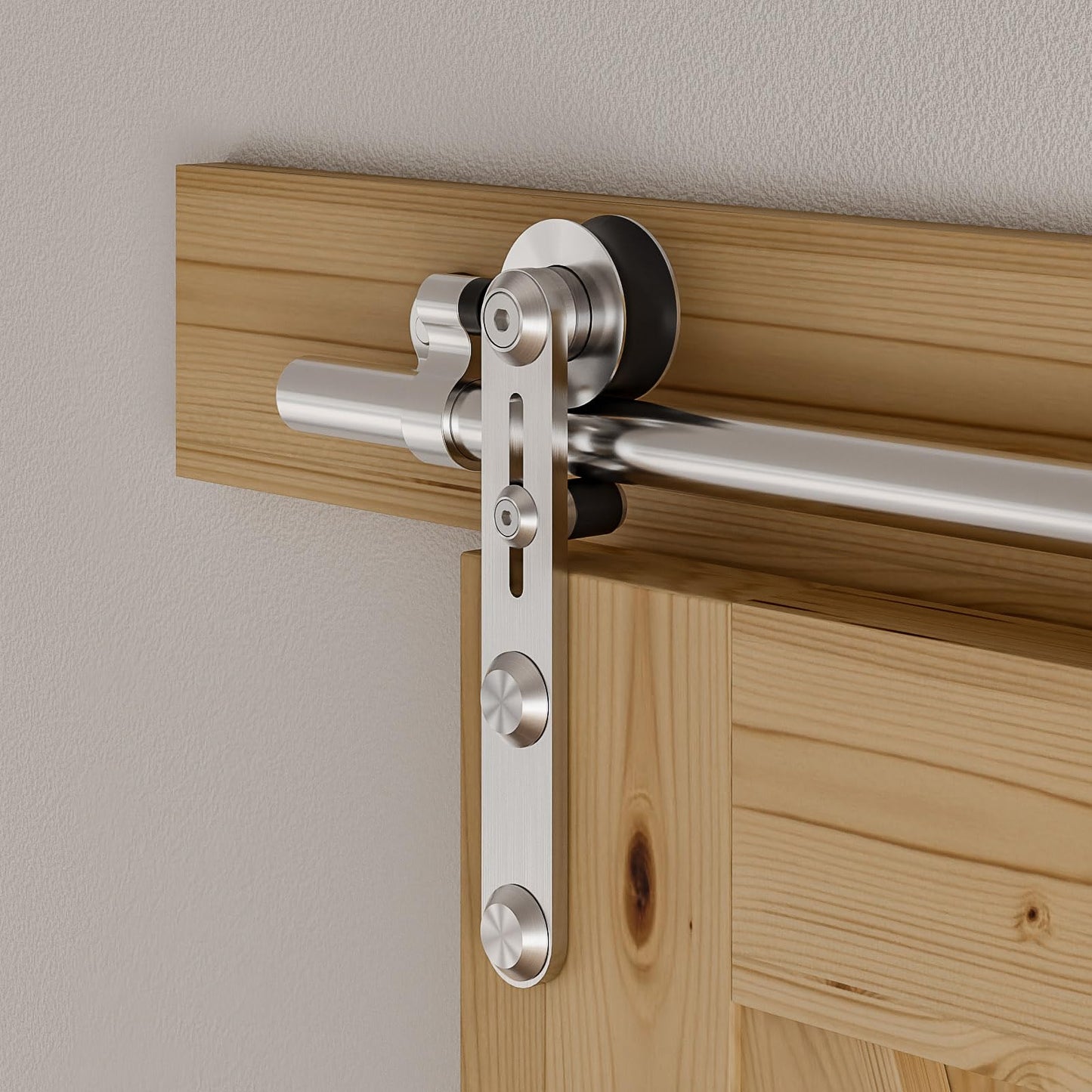 Schiebetürbeschlag Edelstahl 152cm Schiebetüren Schiebetürsystem Komplettset Laufschiene Rollen Set für 1 Holztür 76cm Breit, I Form