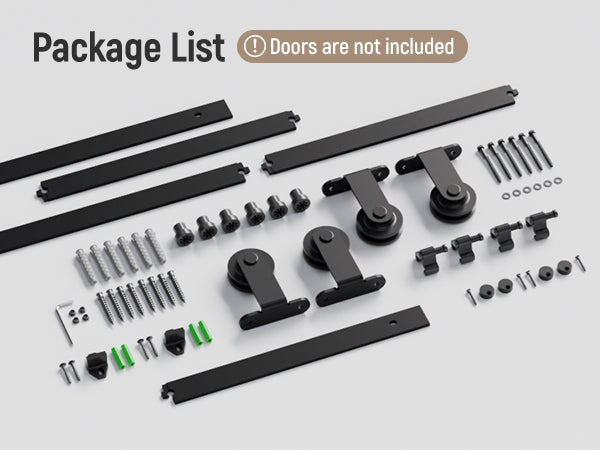 Schiebetürbeschlag Doppeltür 366cm Schiebetüren Schiebetürsystem Komplettset Laufschiene Rollen Set Schwarz für 2 Holztür 91cm Breit, Kleine Rolle in T-Form