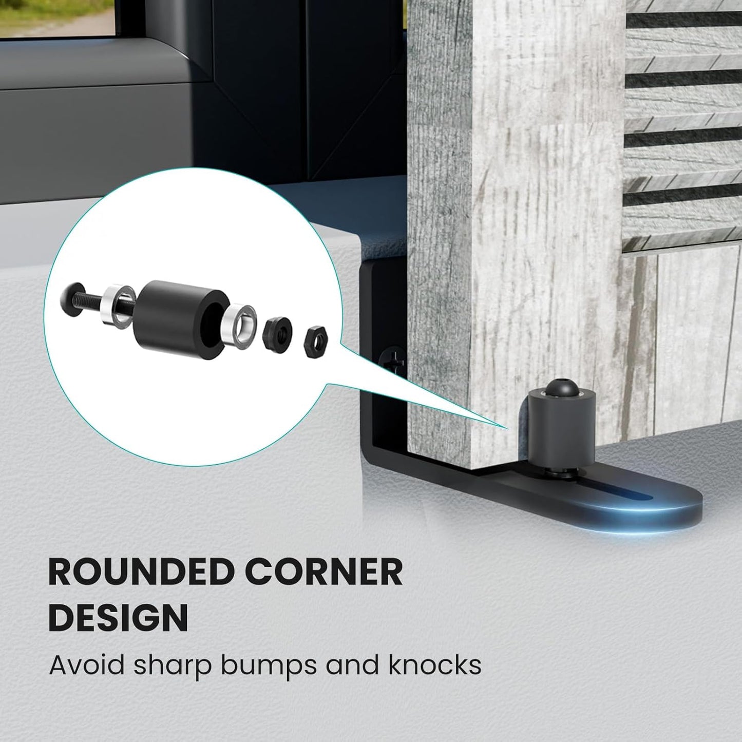 BONIKLUBA Adjustable Sliding Barn Door Floor Guide,Flat Bottom Design Style,Black(2PCS)