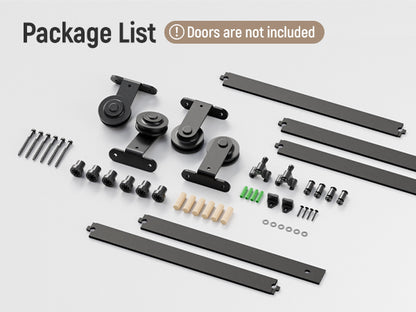 Schiebetürbeschlag Bypass Doppeltür 203cm Schiebetüren Schiebetürsystem Komplettset Laufschiene Rollen Set Schwarz für 2 Holztür 95cm Breit, T-Form