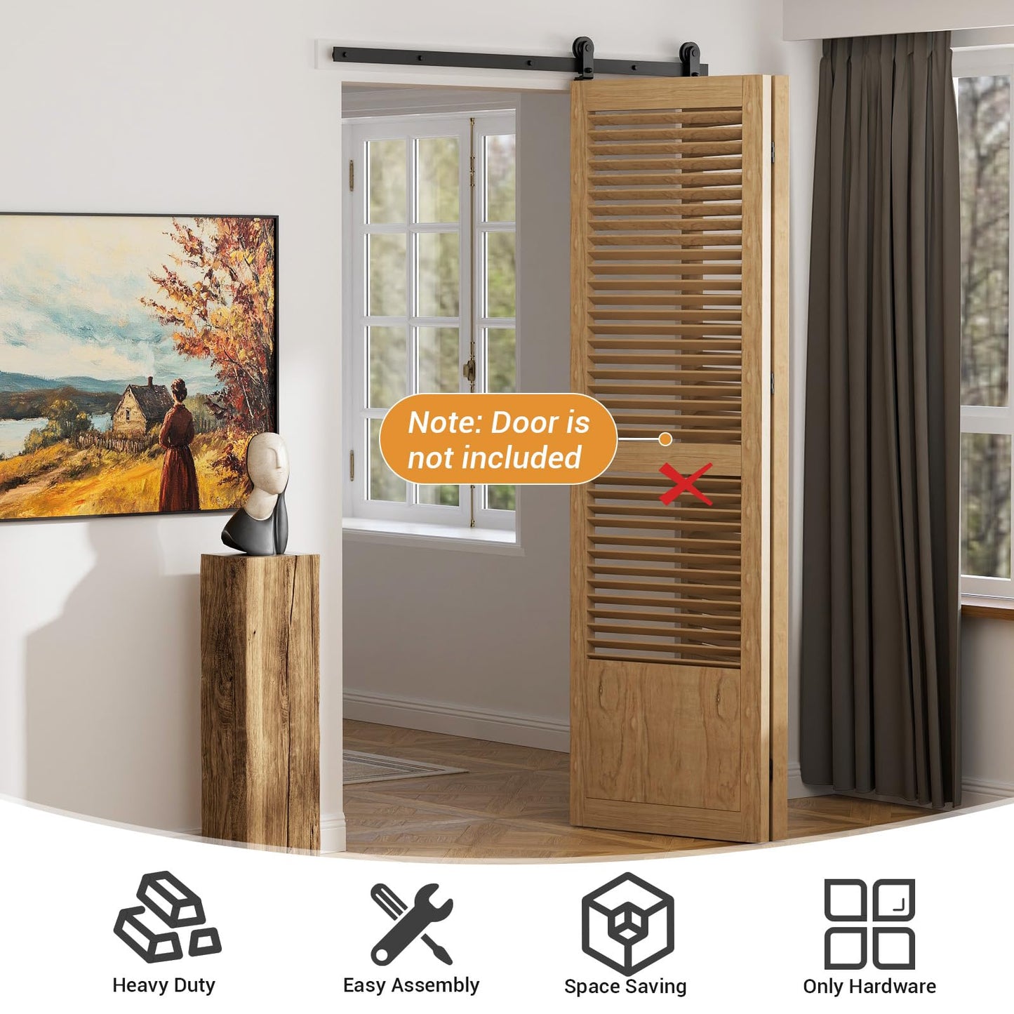 153cm/5FT Bifold Schiebetürbeschlag Schiebetüren Schiebetürsystem Komplettset Laufschiene Rollen Set Schwarz für 2 Holztür 74cm Top Mount T Rad