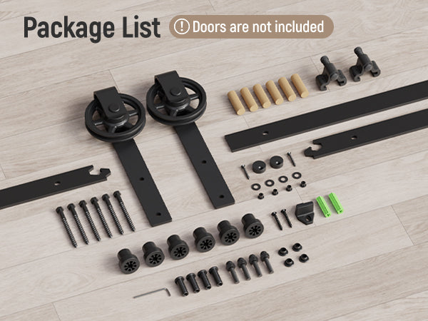 Schiebetürbeschlag 203cm Schiebetüren Schiebetürsystem Komplettset Laufschiene Rollen Set Schwarz für 1 Holztür 101cm Breit, Mittlere Rolle in J-Form