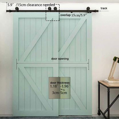 Schiebetürbeschlag Bypass Doppeltür 122cm Schiebetüren Schiebetürsystem Komplettset Laufschiene Rollen Set Schwarz für 2 Holztür 54cm Breit, T-Form