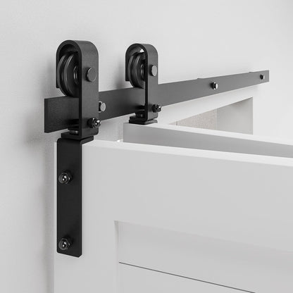 BONIKLUBA Bi-Folding Sliding Barn Door Hardware Track Kit,Smoothly&Quietly,Side Mounted Black Roller,Easy Install,Door Not Included