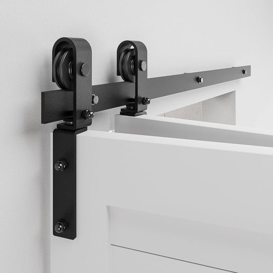 BONIKLUBA Bi-Folding Sliding Barn Door Hardware Track Kit,Smoothly&Quietly,Side Mounted Black Roller,Easy Install,Door Not Included
