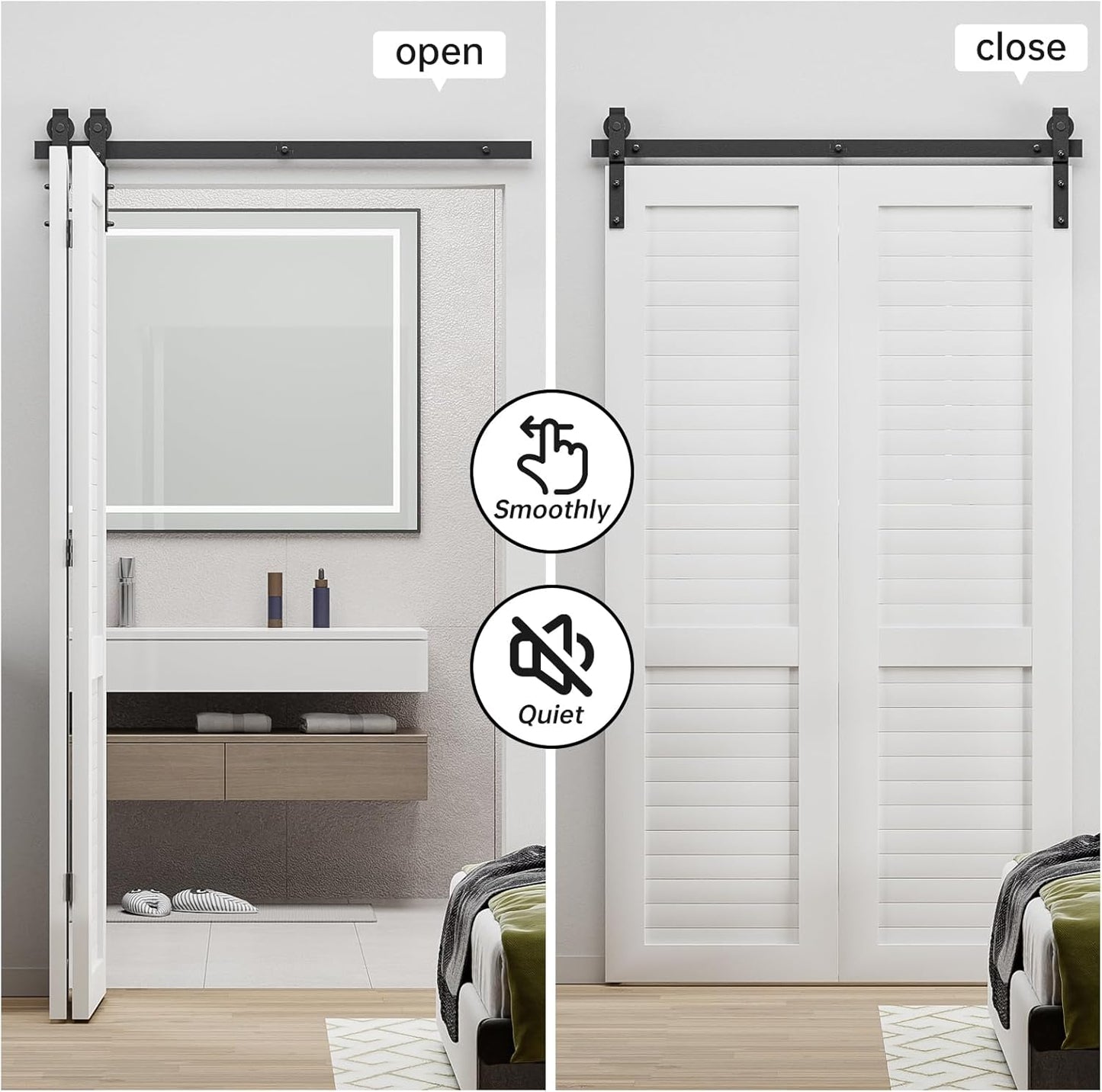 BONIKLUBA Bi-Folding Sliding Barn Door Hardware Track Kit,Smoothly&Quietly,Side Mounted Black Roller,Easy Install,Door Not Included