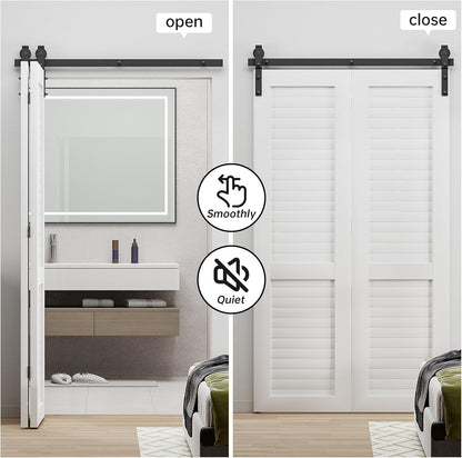 BONIKLUBA Bi-Folding Sliding Barn Door Hardware Track Kit,Smoothly&Quietly,Side Mounted Black Roller,Easy Install,Door Not Included