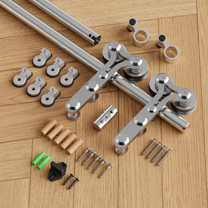 Rail Porte Coulissante Inox 212cm Kit Roulette Suspendue Systeme Noir pour 1 Porte Coulissante Interieur 106cm Large, Acier Inoxydable Y Forme