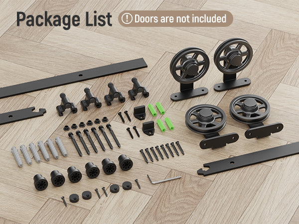 Schiebetürbeschlag Doppeltür 325cm Schiebetüren Schiebetürsystem Komplettset Laufschiene Rollen Set Schwarz für 2 Holztür 81cm Breit, Mittlere Rolle in T-Form