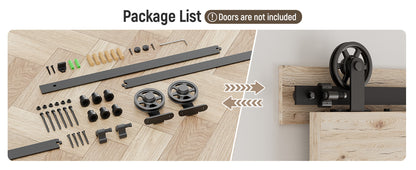 Schiebetürbeschlag 244cm Schiebetüren Schiebetürsystem Komplettset Laufschiene Rollen Set Schwarz für 1 Holztür 122cm Breit, Mittlere Rolle in T-Form