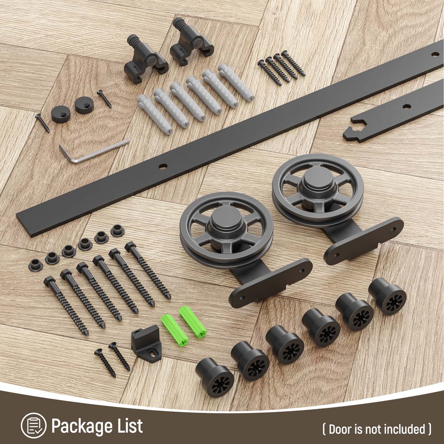 Schiebetürbeschlag 244cm Schiebetüren Schiebetürsystem Komplettset Laufschiene Rollen Set Schwarz für 1 Holztür 122cm Breit, Mittlere Rolle in T-Form