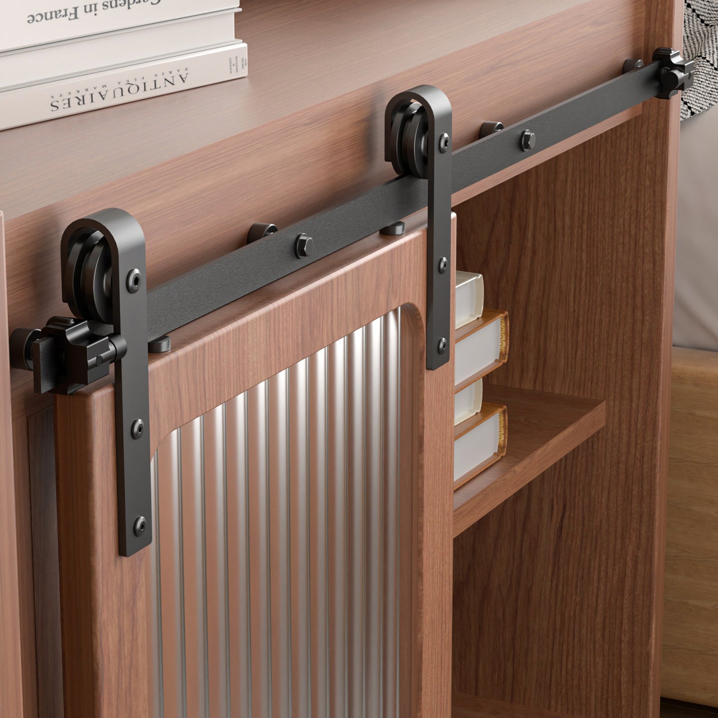 2.5FT/76.3cm Mini Schiebetür-Hardware-Kit für Eintürige TV-Ständer, Kleiner Kleiderschrank (Keine Schranktür)