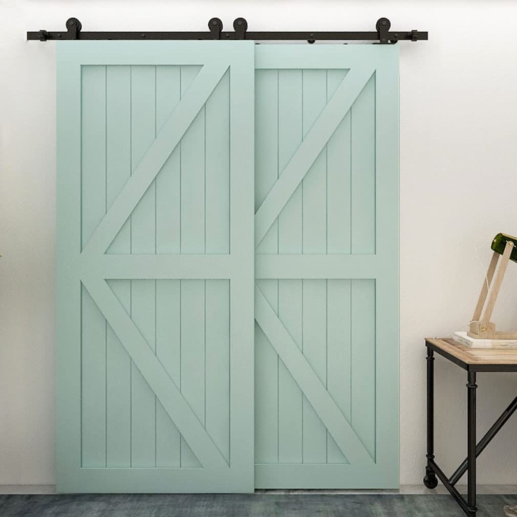 Schiebetürbeschlag Bypass Doppeltür 183cm Schiebetüren Schiebetürsystem Komplettset Laufschiene Rollen Set Schwarz für 2 Holztür 85cm Breit, T-Form