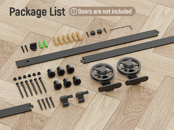 Schiebetürbeschlag 183cm Schiebetüren Schiebetürsystem Komplettset Laufschiene Rollen Set Schwarz für 1 Holztür 91cm Breit, Mittlere Rolle in T-Form