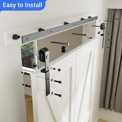 92cm/3FT Bifold Schiebetürbeschlag Schiebetüren Schiebetürsystem Komplettset Laufschiene Rollen Set Schwarz für 2 Holztür 43cm Top Mount T Rad