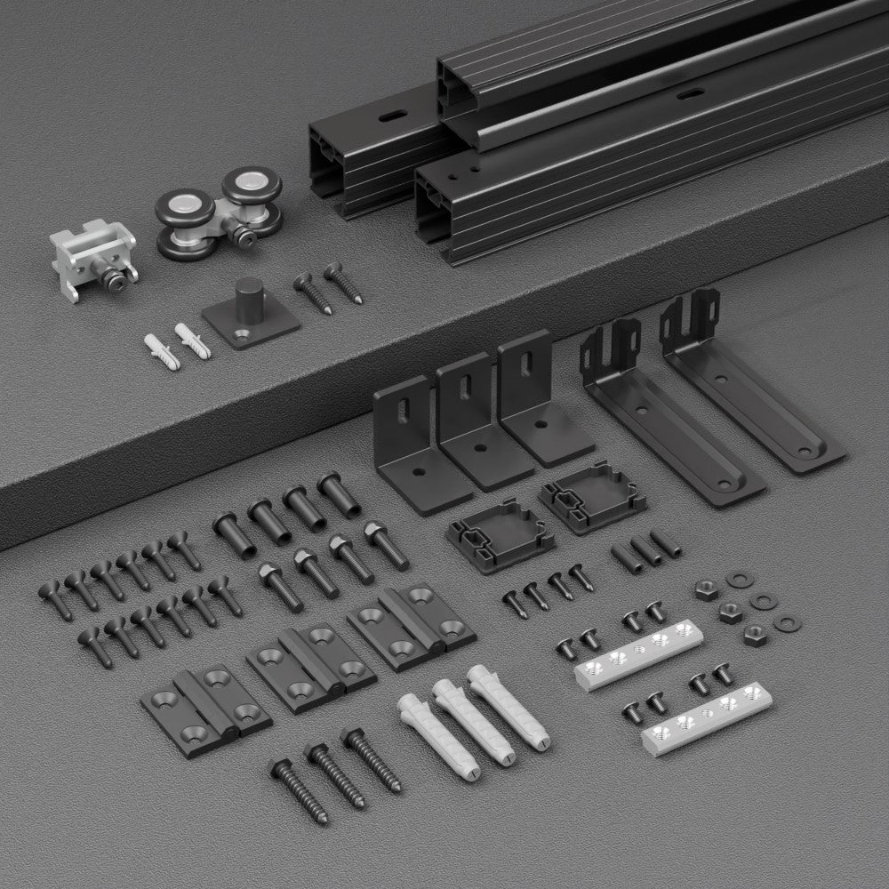 BONIKLUBA Box Rail Bi-Folding Sliding Barn Door Hardware Kit for 2 Door,Wall Mount,Smoothly and Quiet,Easy to Install,No Door