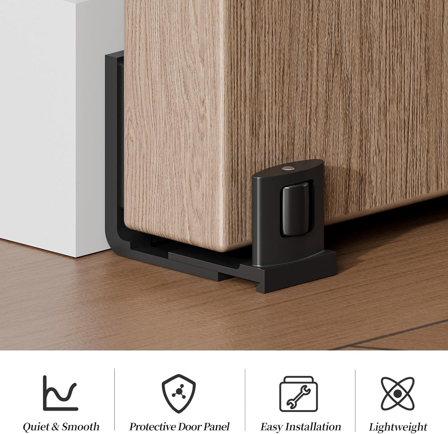 BONIKLUBA Sliding Barn Door Floor Guide for Bottom, Adjustable U Shape Flush Flat Bottom Design,Wall Mount Barn Door Guide,Matte Black,1Pcs