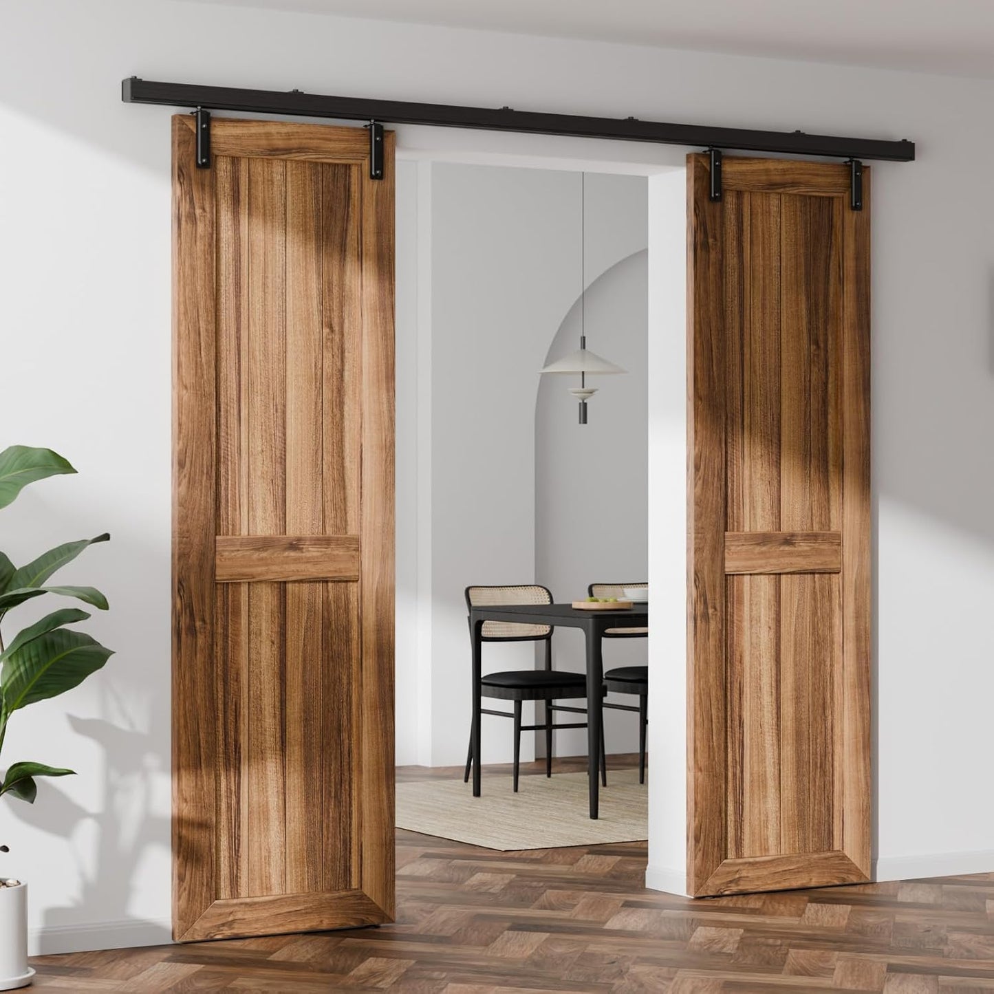 BONIKLUBA Box Rail Sliding Barn Door Hardware,Wall Mount Box Track Exterior Kit for Double Door,Black Heavy Duty(No Door)