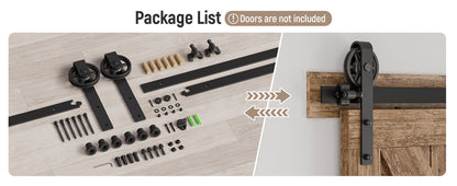 Schiebetürbeschlag 203cm Schiebetüren Schiebetürsystem Komplettset Laufschiene Rollen Set Schwarz für 1 Holztür 101cm Breit, Mittlere Rolle in J-Form