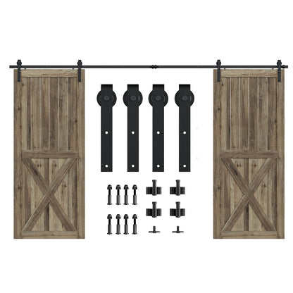 Schiebetürbeschlag Doppeltür 244cm Schiebetüren Schiebetürsystem Komplettset Laufschiene Rollen Set Schwarz für 2 Holztür 61cm Breit, Kleine Rolle in J-Form