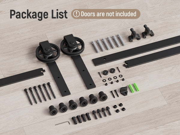 Schiebetürbeschlag 153cm Schiebetüren Schiebetürsystem Komplettset Laufschiene Rollen Set Schwarz für 1 Holztür 76cm Breit, Mittlere Rolle in J-Form