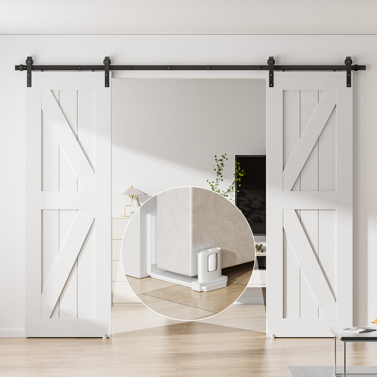 BONIKLUBA Sliding Barn Door Bottom Floor Guide, Adjustable U Shape Flexible Flush Design,Wall Mounted, White 2 Pcs