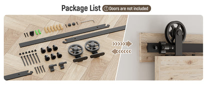 Schiebetürbeschlag 173cm Schiebetüren Schiebetürsystem Komplettset Laufschiene Rollen Set Schwarz für 1 Holztür 86cm Breit, Mittlere Rolle in T-Form
