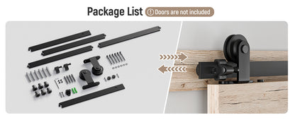 Schiebetürbeschlag 173cm Schiebetüren Schiebetürsystem Komplettset Laufschiene Rollen Set Schwarz für 1 Holztür 86cm Breit, Kleine Rolle in T-Form