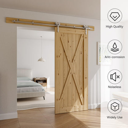 Rail Porte Coulissante Inox 212cm Kit Roulette Suspendue Systeme Noir pour 1 Porte Coulissante Interieur 106cm Large, Acier Inoxydable Y Forme