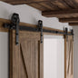 Schiebetürbeschlag Doppeltür 366cm Schiebetüren Schiebetürsystem Komplettset Laufschiene Rollen Set Schwarz für 2 Holztür 91cm Breit, Mittlere Rolle in J-Form