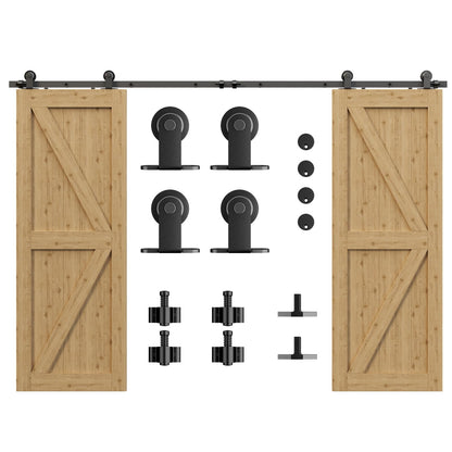 Schiebetürbeschlag Doppeltür 244cm Schiebetüren Schiebetürsystem Komplettset Laufschiene Rollen Set Schwarz für 2 Holztür 61cm Breit, Kleine Rolle in T-Form