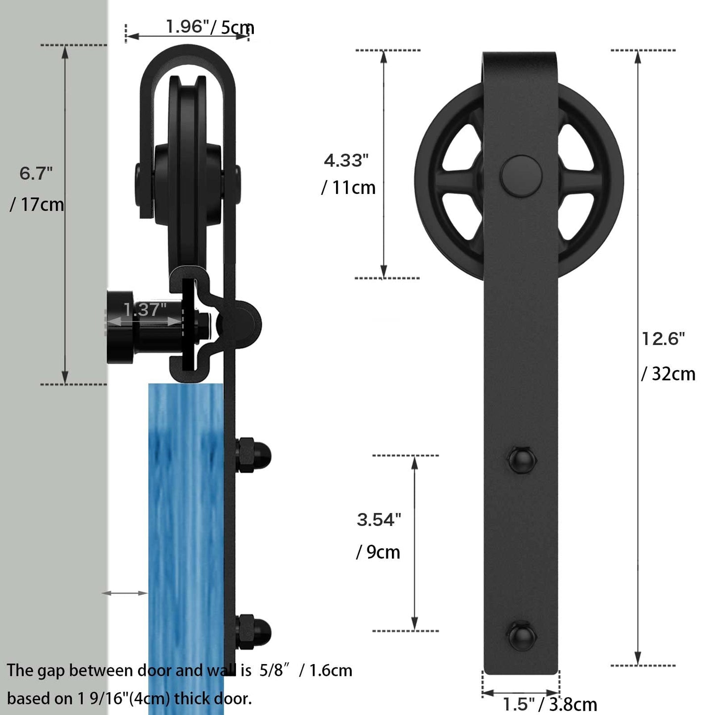 Schiebetürbeschlag Doppeltür 366cm Schiebetüren Schiebetürsystem Komplettset Laufschiene Rollen Set Schwarz für 2 Holztür 91cm Breit, Mittlere Rolle in J-Form