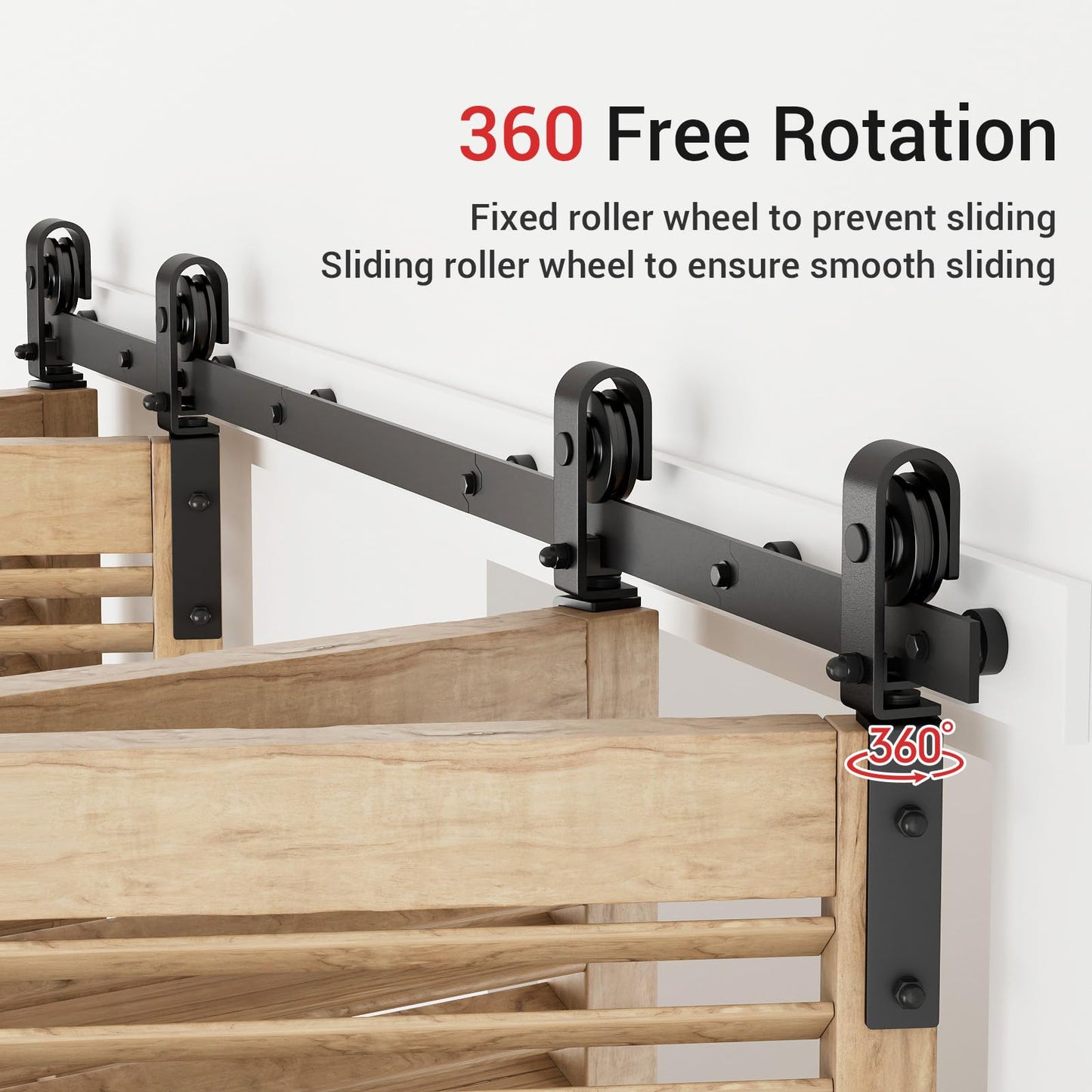 274cm/9FT Bifold Schiebetürbeschlag Schiebetüren Schiebetürsystem Komplettset Laufschiene Rollen Set Schwarz für 4 Holztür 67cm Breit