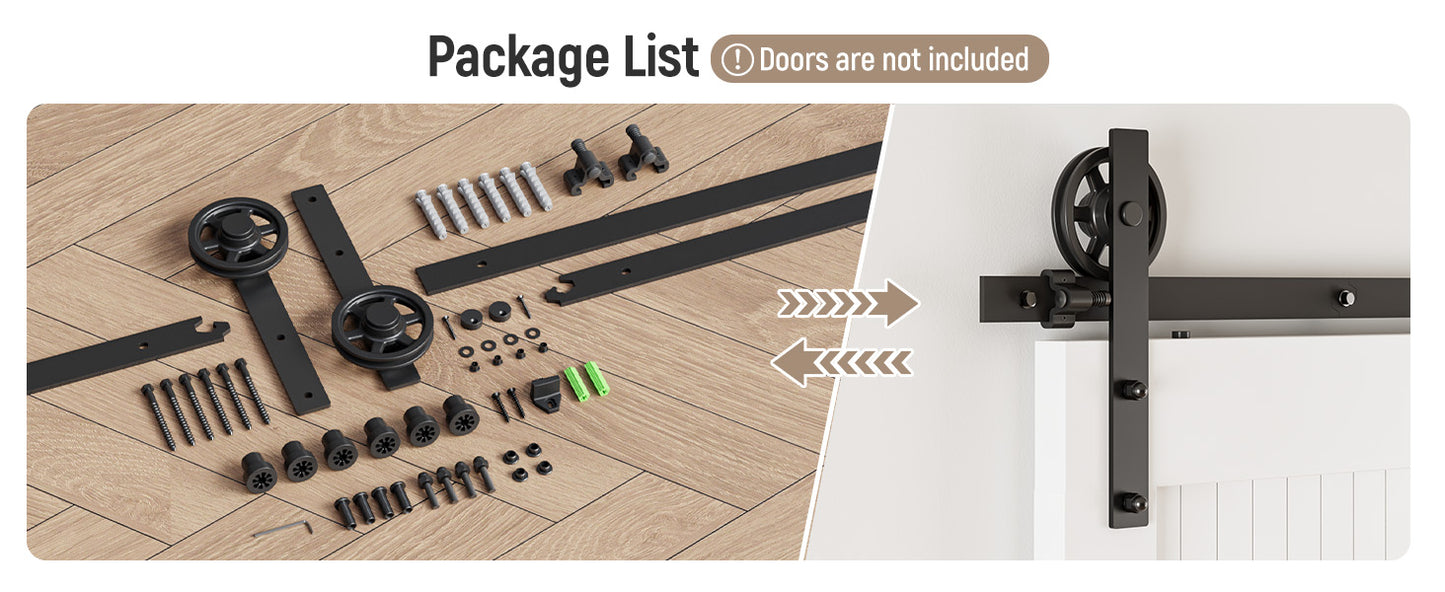 Schiebetürbeschlag 153cm Schiebetüren Schiebetürsystem Komplettset Laufschiene Rollen Set Schwarz für 1 Holztür 76cm Breit, Mittlere Rolle in I-Form