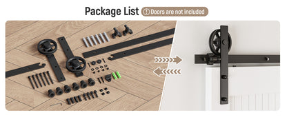 Schiebetürbeschlag 153cm Schiebetüren Schiebetürsystem Komplettset Laufschiene Rollen Set Schwarz für 1 Holztür 76cm Breit, Mittlere Rolle in I-Form