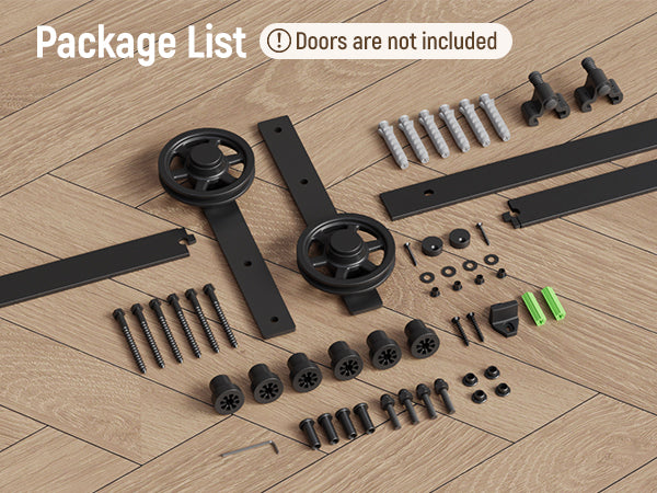 Schiebetürbeschlag 153cm Schiebetüren Schiebetürsystem Komplettset Laufschiene Rollen Set Schwarz für 1 Holztür 76cm Breit, Mittlere Rolle in I-Form
