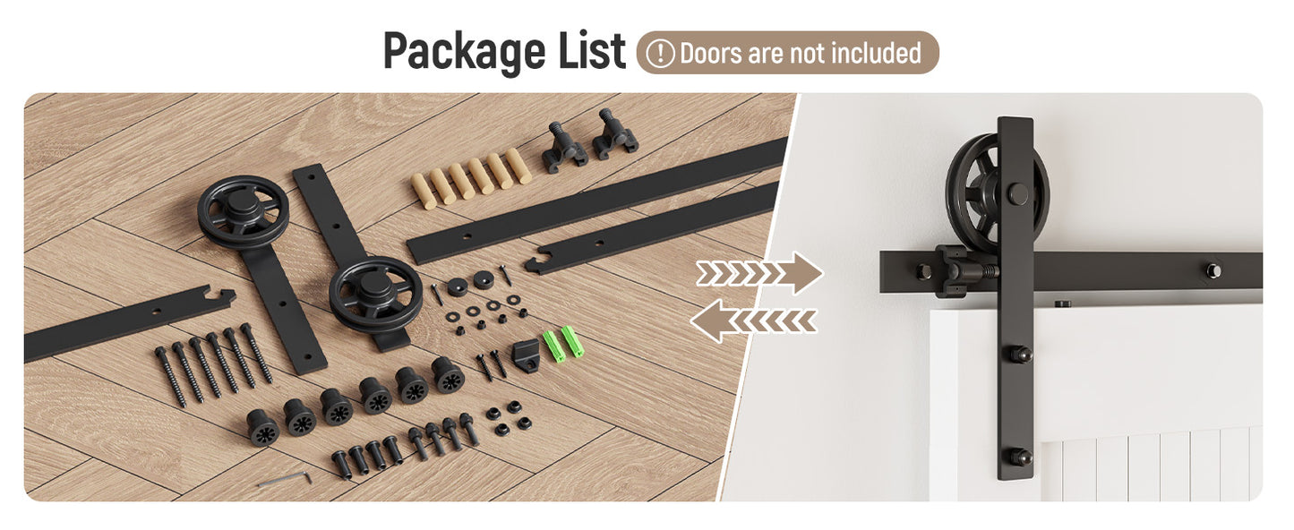 Schiebetürbeschlag 153cm Schiebetüren Schiebetürsystem Komplettset Laufschiene Rollen Set Schwarz für 1 Holztür 76cm Breit, Mittlere Rolle in I-Form