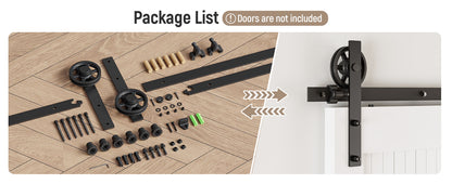 Schiebetürbeschlag 153cm Schiebetüren Schiebetürsystem Komplettset Laufschiene Rollen Set Schwarz für 1 Holztür 76cm Breit, Mittlere Rolle in I-Form