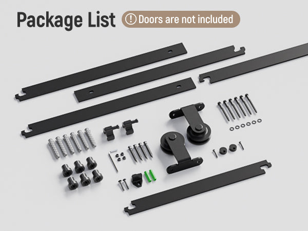 Schiebetürbeschlag 244cm Schiebetüren Schiebetürsystem Komplettset Laufschiene Rollen Set Schwarz für 1 Holztür 122cm Breit, Kleine Rolle in T-Form