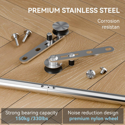 Schiebetürbeschlag Edelstahl Doppeltür 244cm Schiebetüren Schiebetürsystem Komplettset Laufschiene Rollen Set für 2 Holztür 61cm Breit, I Form