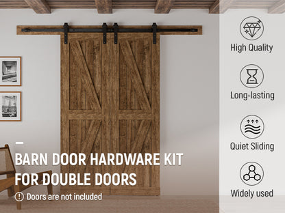 Schiebetürbeschlag Doppeltür 396cm Schiebetüren Schiebetürsystem Komplettset Laufschiene Rollen Set Schwarz für 2 Holztür 99cm Breit, Kleine Rolle in J-Form