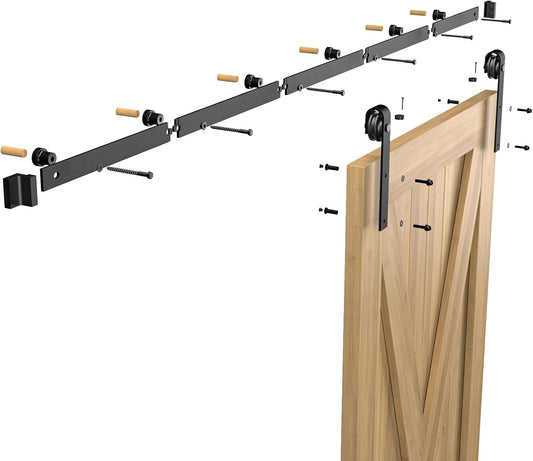 BONIKLUBA 2m Schiebetürbeschlag-Set für eine Tür – robust, leichtgängig & leise – strapazierfähig – einfach zu montieren, passend für 91–102 cm breite Türen (J-förmige Laufrollen)