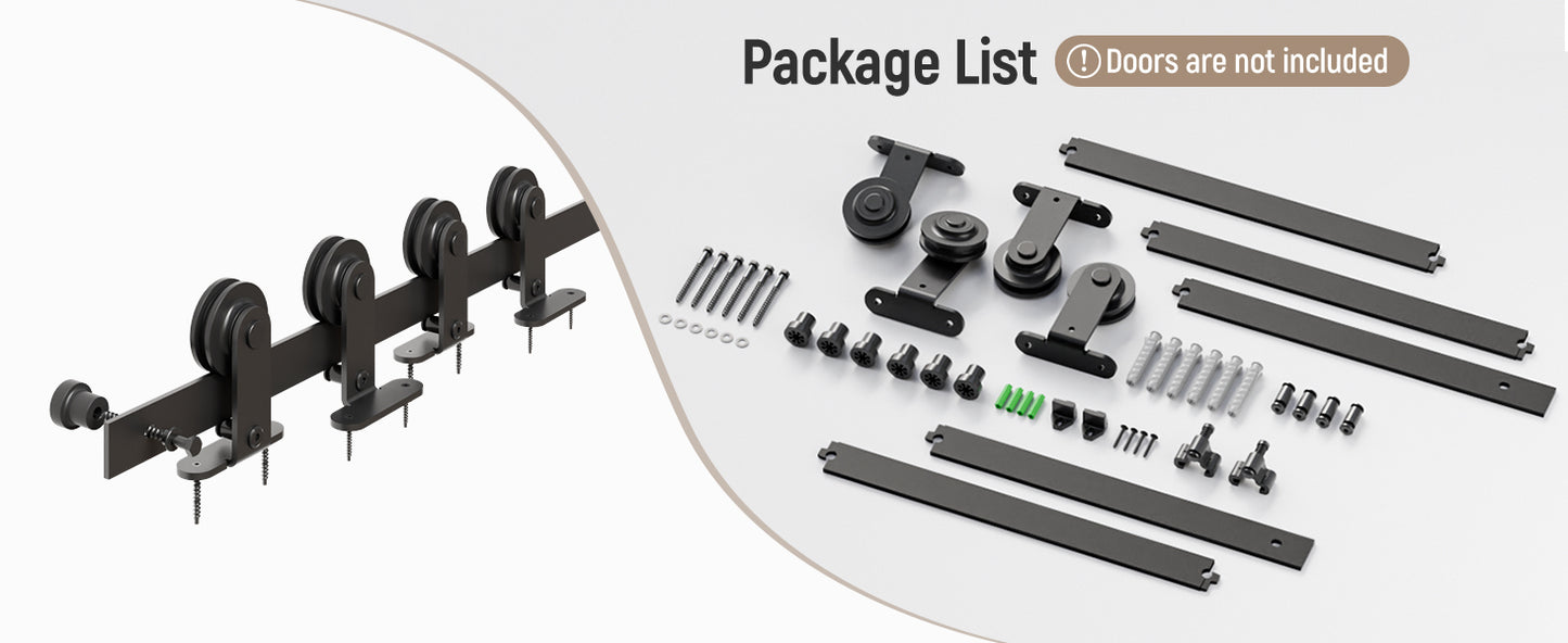 Schiebetürbeschlag Bypass Doppeltür 203cm Schiebetüren Schiebetürsystem Komplettset Laufschiene Rollen Set Schwarz für 2 Holztür 95cm Breit, T-Form