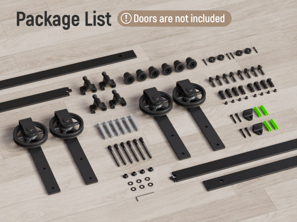 Schiebetürbeschlag Doppeltür 366cm Schiebetüren Schiebetürsystem Komplettset Laufschiene Rollen Set Schwarz für 2 Holztür 91cm Breit, Mittlere Rolle in J-Form