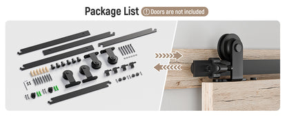 Schiebetürbeschlag Doppeltür 366cm Schiebetüren Schiebetürsystem Komplettset Laufschiene Rollen Set Schwarz für 2 Holztür 91cm Breit, Kleine Rolle in T-Form